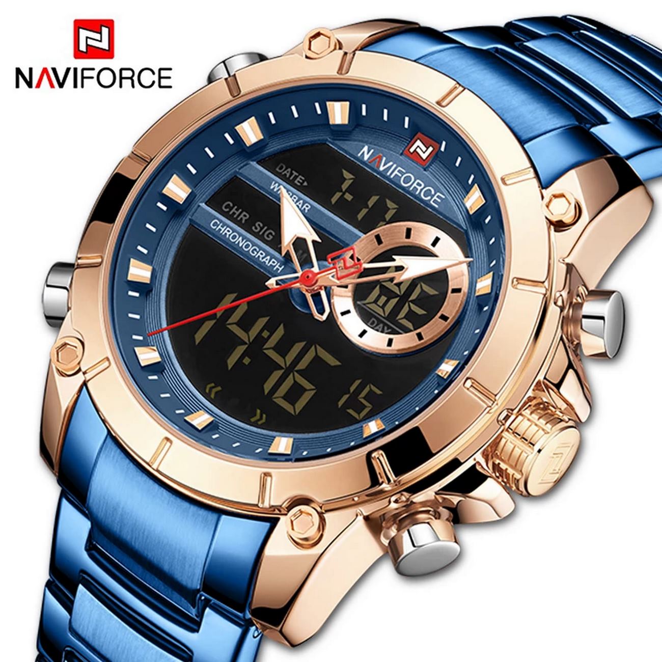 Reloj Naviforce Nf 9163 Hombre Master Acero Inox + Estuche